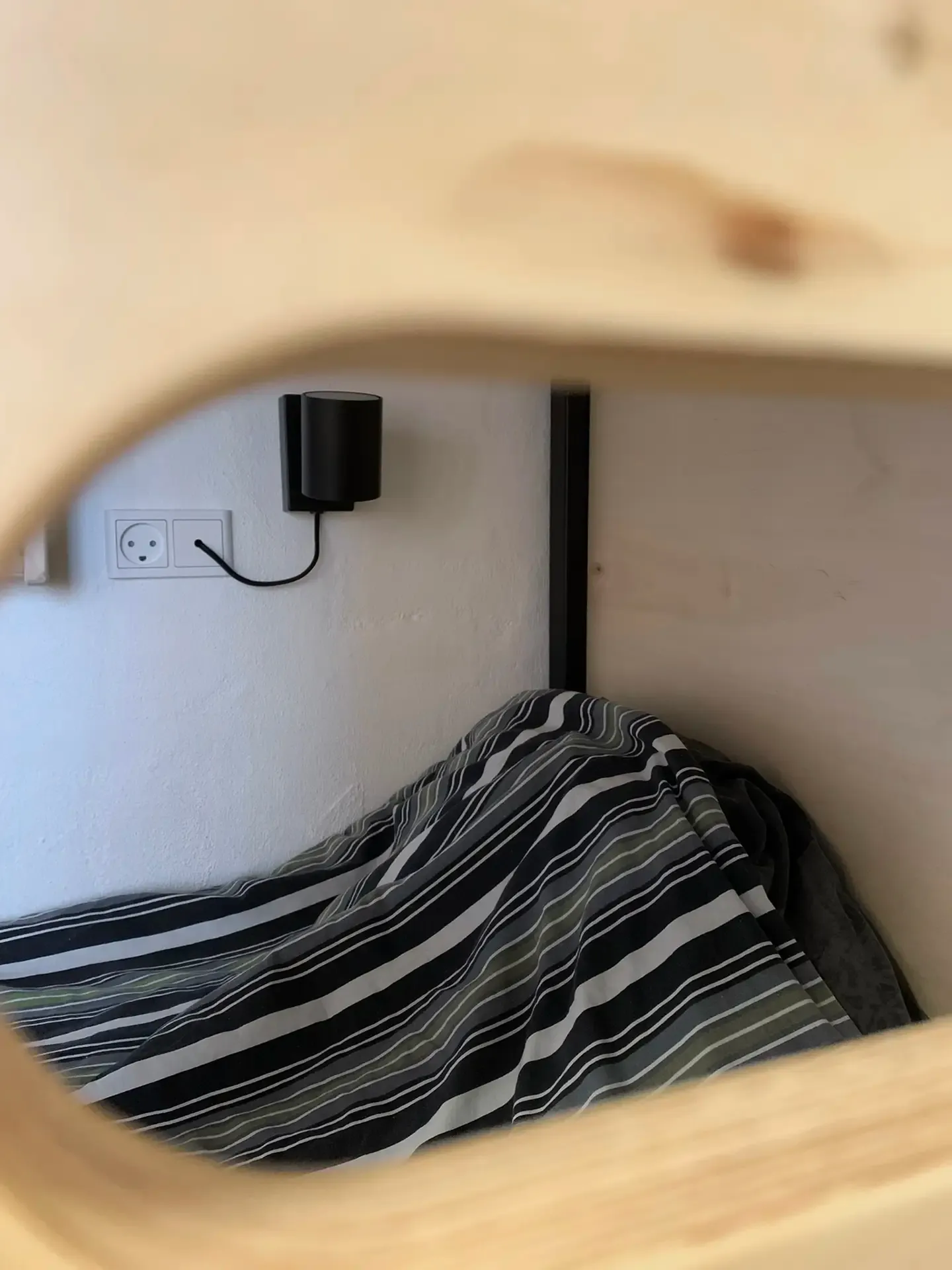 Compact bunk bed with integrated reading light in modern student room, designed for optimized space and comfort.